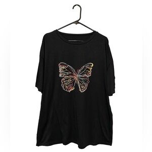 SHEIN Black Tee with Colorful Butterfly Design